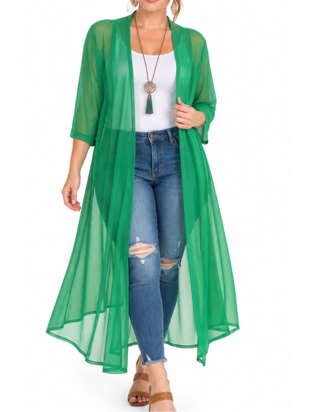 Crazy Train Emerald Green Sheer Mesh Duster- One Size